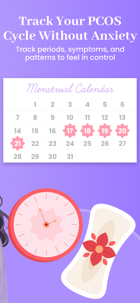 Briom:PCOS weight loss - Menstrual calendar in Briom app for tracking PCOS cycles and periods.