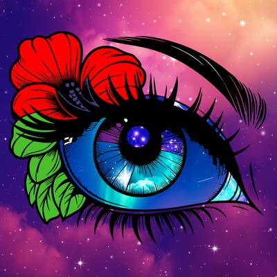realistic eye with flower