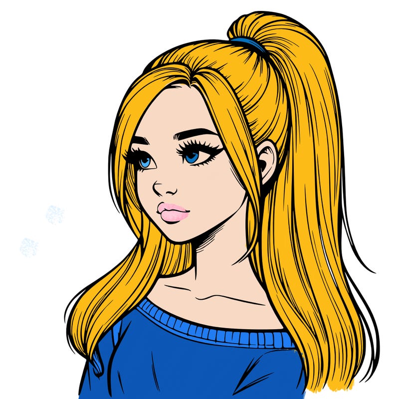 realistic girl with a high ponytail