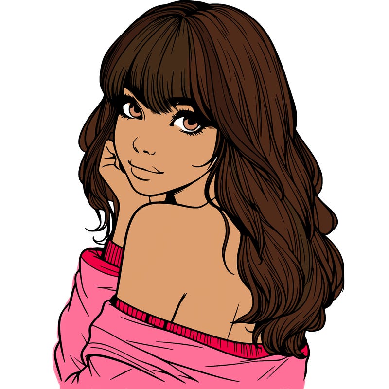 realistic girl with bangs looking over her shoulder