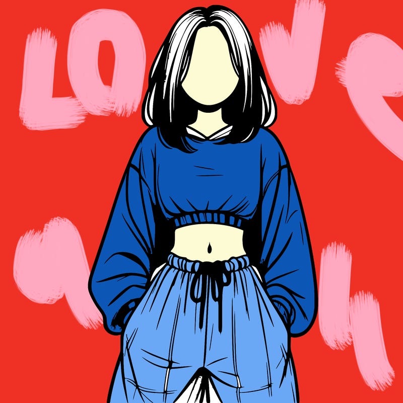 realistic girl faceless with baggy pants and a crop top