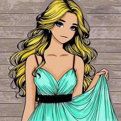 realistic girl in flowy silky prom dress