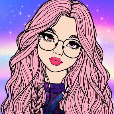 girl with long hair and freckles and glasses realistic