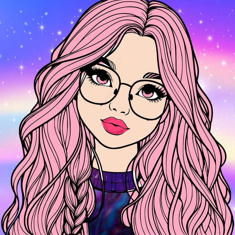 girl with long hair and freckles and glasses realistic