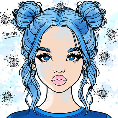 realistic girl with two buns in hair and lips