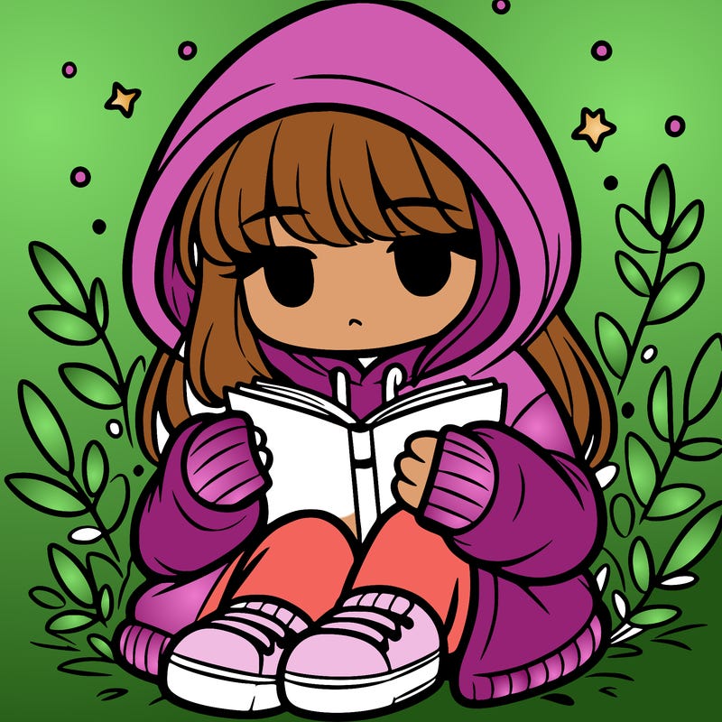 girl in oversized hoodie reading a book