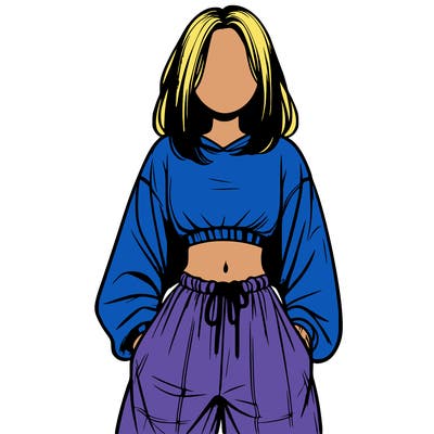 realistic girl faceless with baggy pants and a crop top