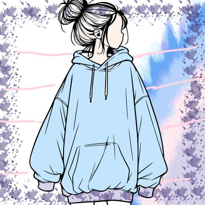 realistic girl with a oversized sweatshirt on and a bun