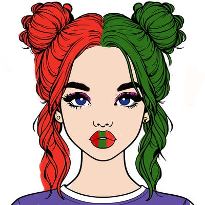 realistic girl with two buns in hair and lips