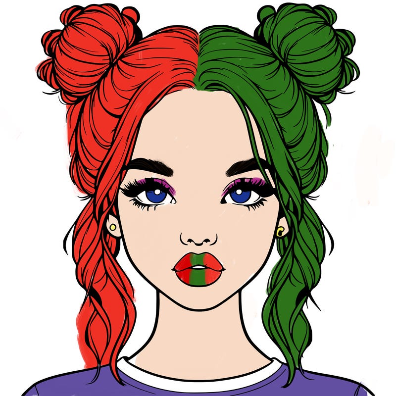 realistic girl with two buns in hair and lips