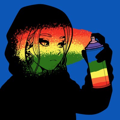 a realistic girl, spray painting