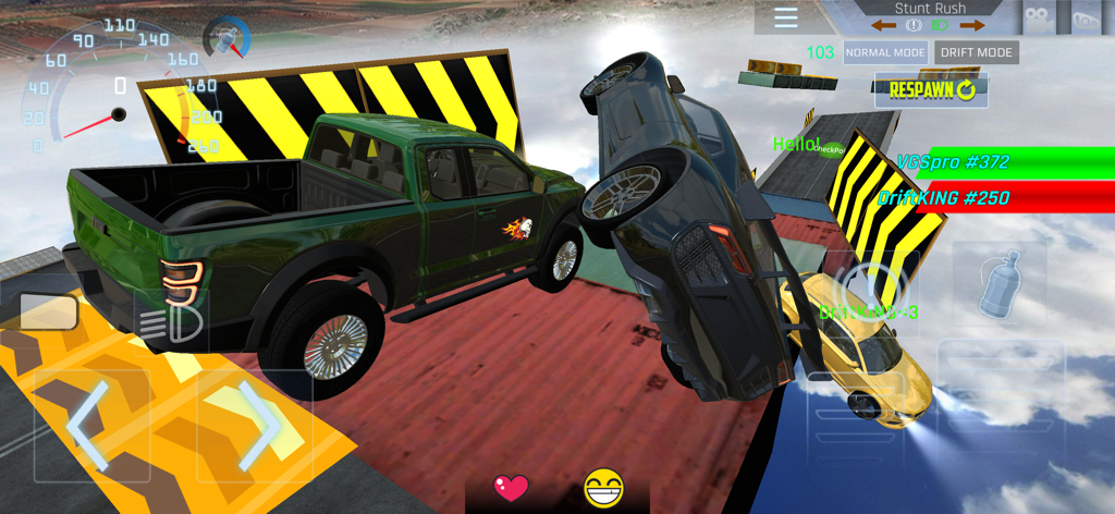 Online Drift Arena - Multiplayer cars performing mid-air stunts and flips in the Online Drift Arena Stunt Dash mode