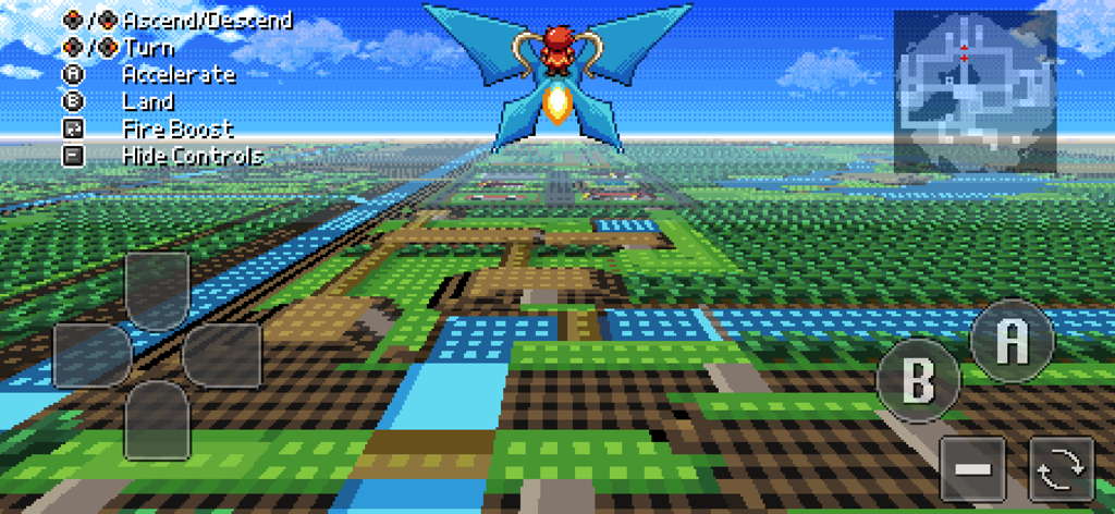 Starlight Legacy - Personagem voando sobre um mapa do mundo em pixel art em Starlight Legacy