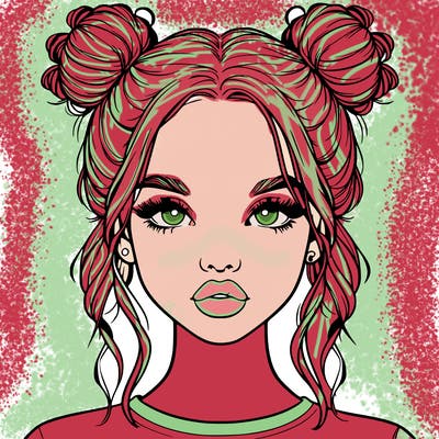 realistic girl with two buns in hair and lips