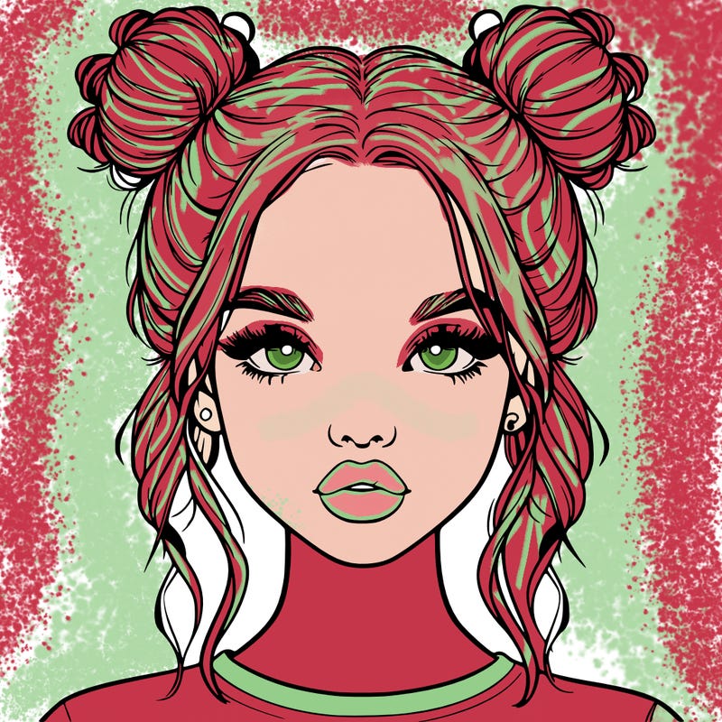 realistic girl with two buns in hair and lips