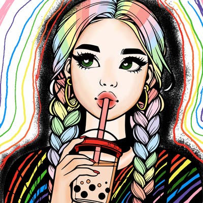 realistic girl with braided hair drinking boba