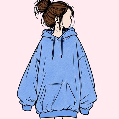 realistic girl with a oversized sweatshirt on and a bun