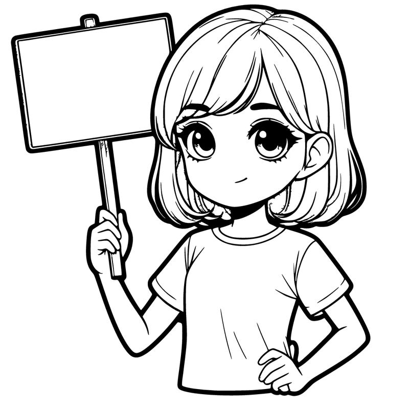 realistic girl holding up a sign