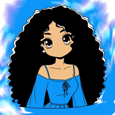 a black anime girl with long afro hair
