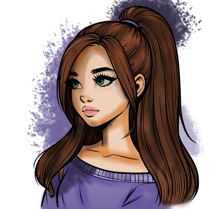 realistic girl with a high ponytail