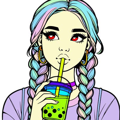 realistic girl with braided hair drinking boba