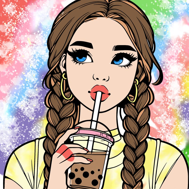 realistic girl with braided hair drinking boba