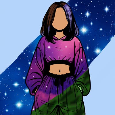 realistic girl faceless with baggy pants and a crop top