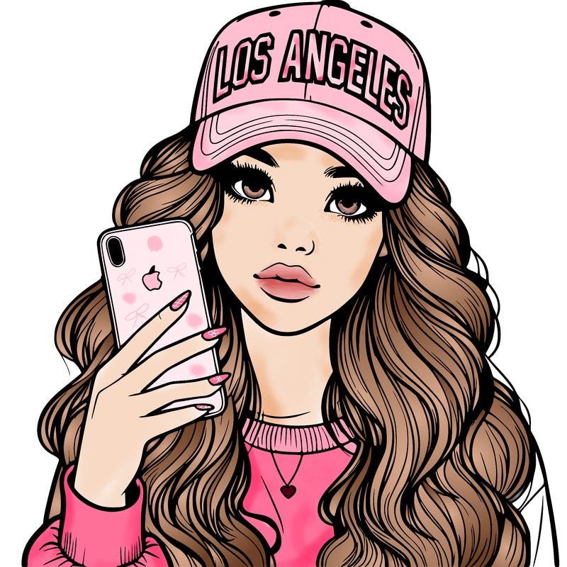 realistic beautiful girl wearing los ángeles cap holding an iphone