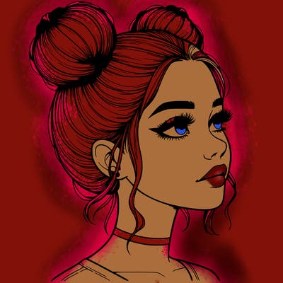 realistic girl with buns on the top of her head