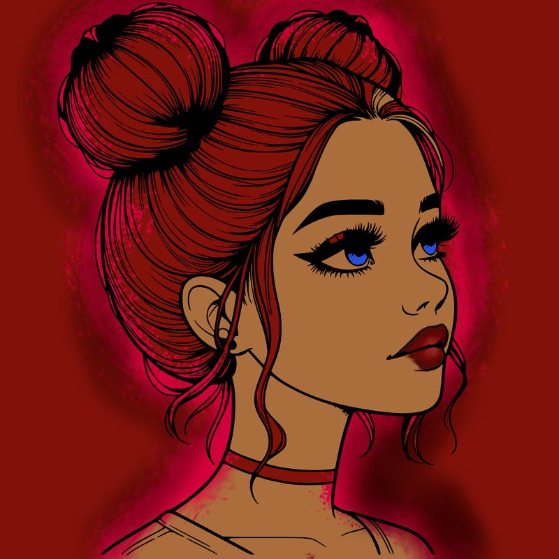 realistic girl with buns on the top of her head