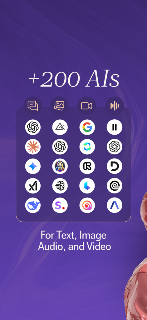 Tess AI interface displaying over 200 integrated AI models for text, image, audio, and video.