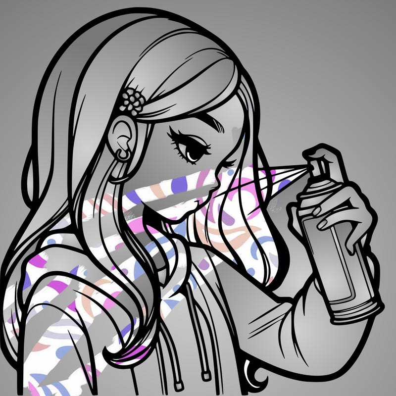 a realistic girl spray painting