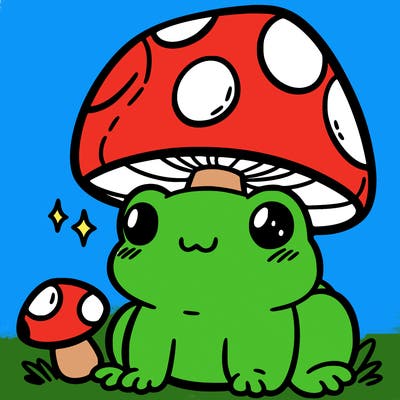 a cute frog with a mushroom hat