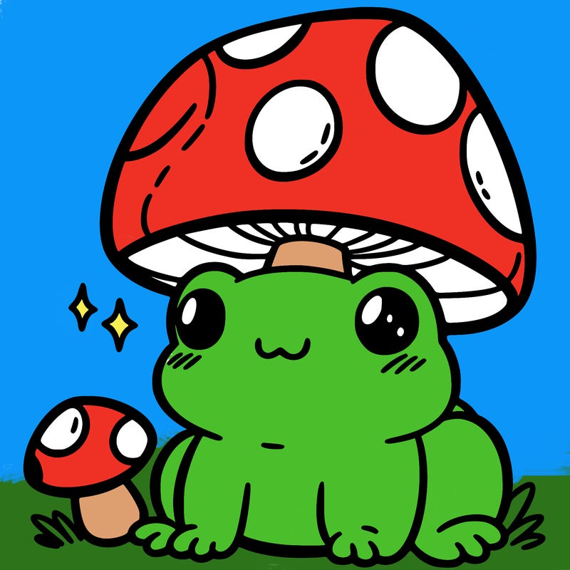 a cute frog with a mushroom hat