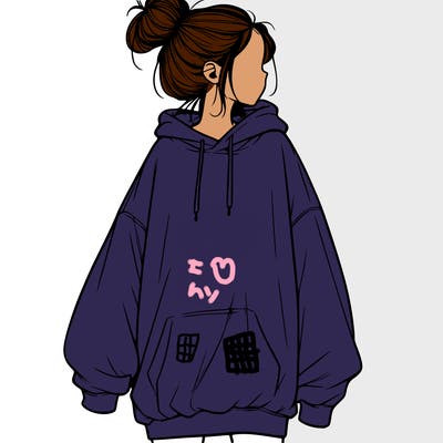 realistic girl with a oversized sweatshirt on and a bun