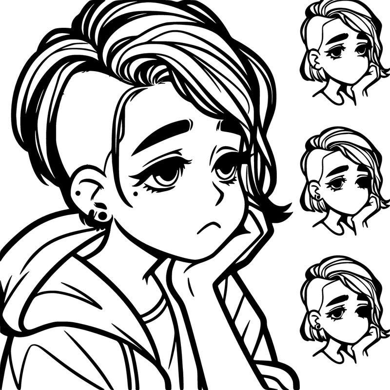 teenage girl with bored expression and undercut hairstyle