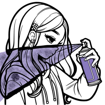 a realistic girl spray painting