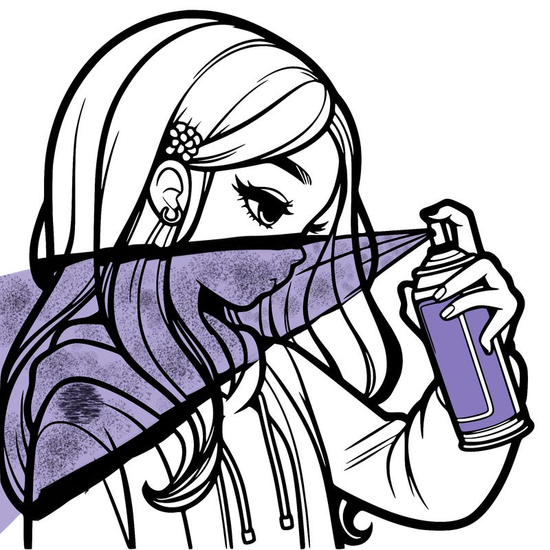 a realistic girl spray painting