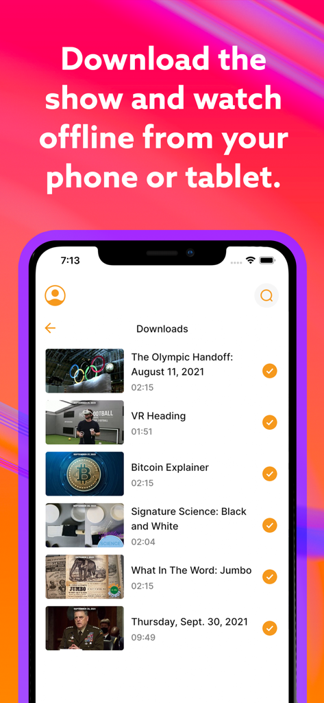 Interface de smartphone de l'application World Watch News mettant en évidence la fonction de téléchargement hors ligne pour les vidéos éducatives.