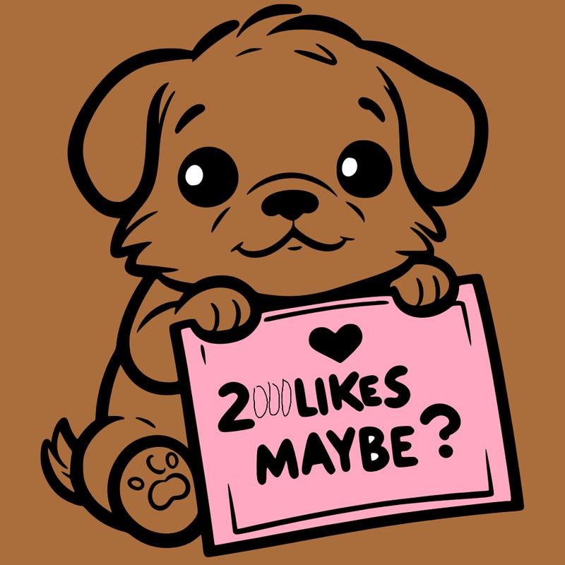 a puppy holding a sign that says 2 likes maybe?