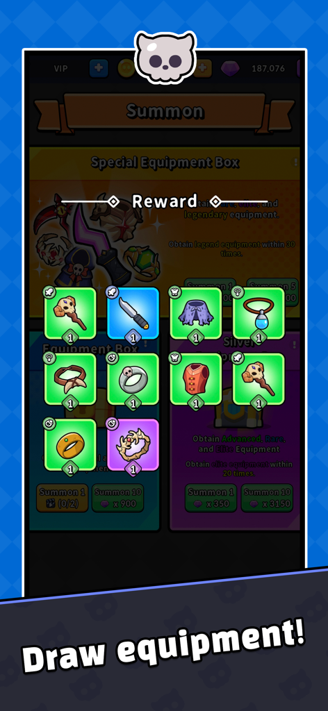Necro - Roguelike RPG - A reward screen showing several pieces of equipment drawn in Necro Roguelike RPG