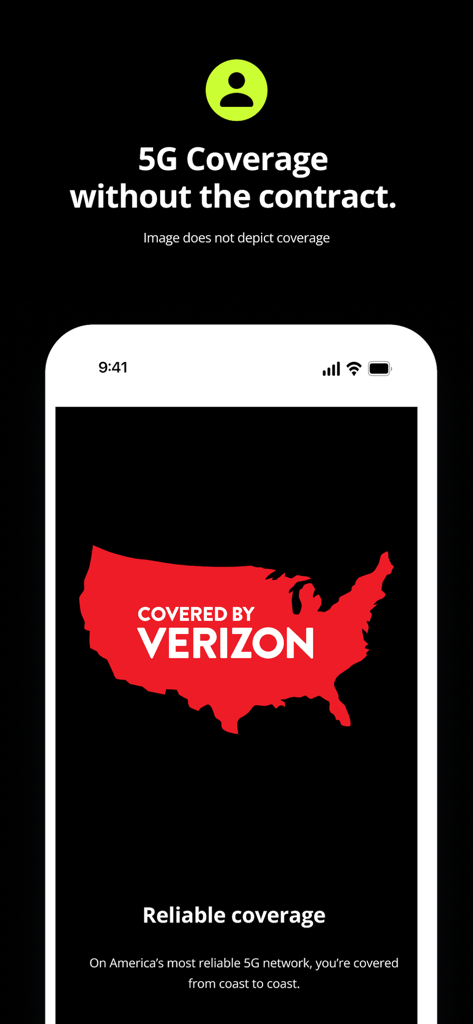 Screenshot der My Straight Talk App, der eine 5G-Netzabdeckungskarte im Verizon-Netzwerk ohne Verträge anzeigt