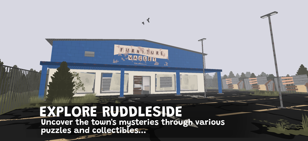 ゲーム「Nocturnals」の様式化された終末世界タウンRuddlesideにある、放棄された家具店「Furniture Valley」