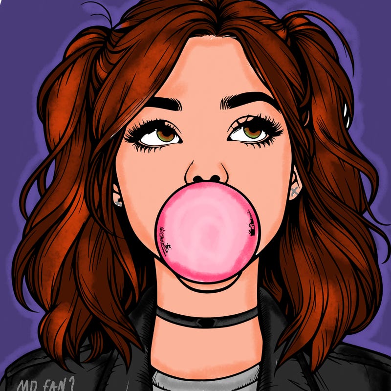 realististic girl blowing bubble -gum