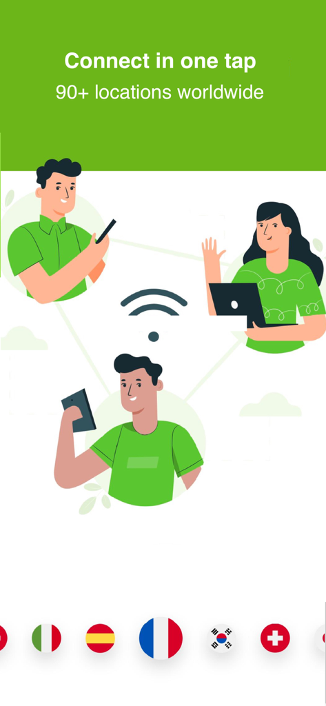 Tomato VPN - Hotspot VPN Proxy - Tomato VPN interface showing one tap connection and global server locations