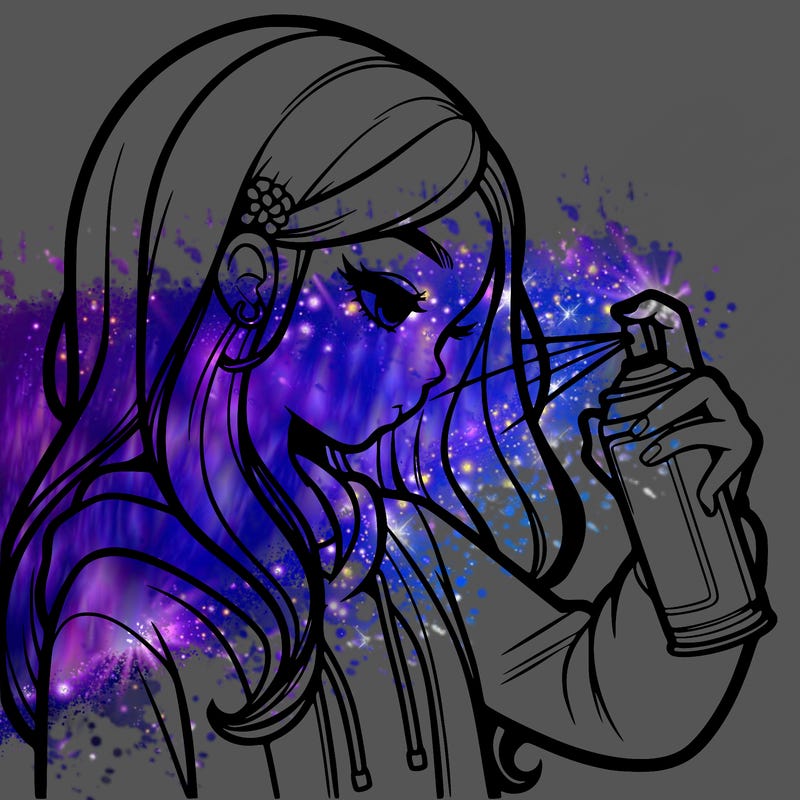 a realistic girl spray painting