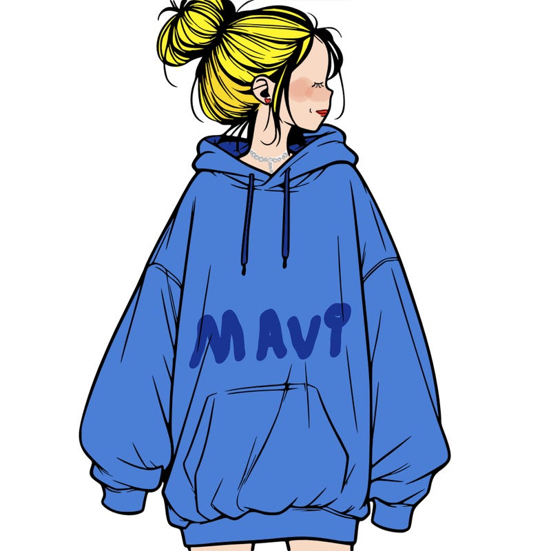 realistic girl with a oversized sweatshirt on and a bun