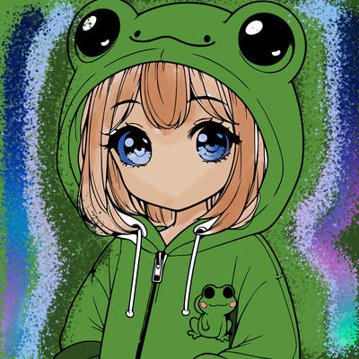 cute realistic girl in a froggy hoodie