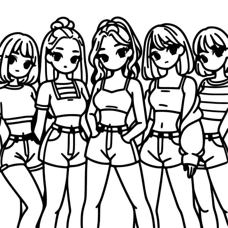 a group of girls wearing crop tops and shorts