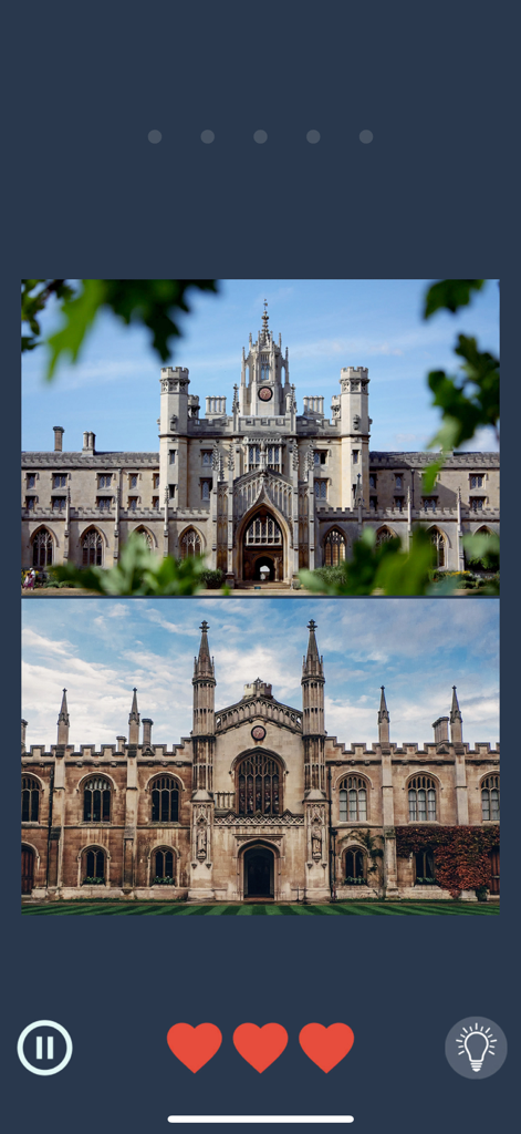 Find matching objects in two different photos of historic buildings in this relaxing puzzle game